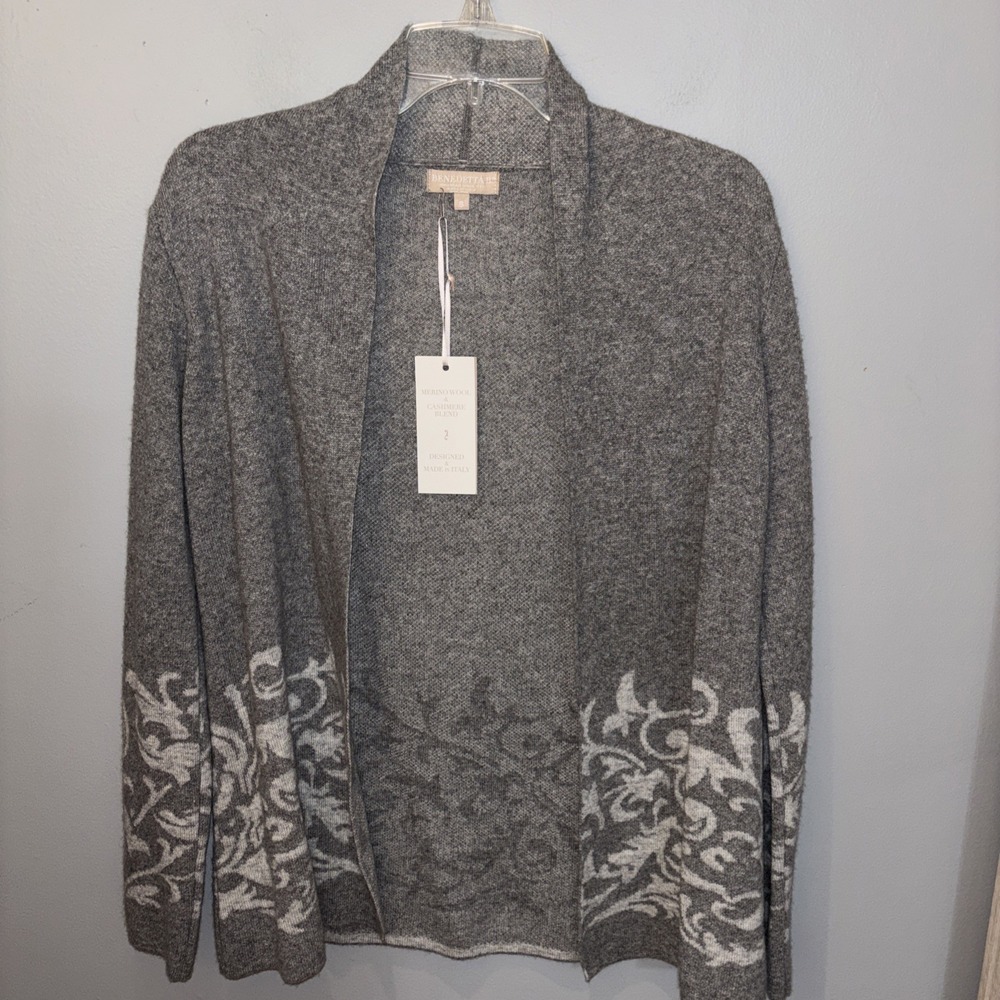Benedetta B‎ Grey Wool Cashmere Blend Open Cardigan Sweater Size Small NWT